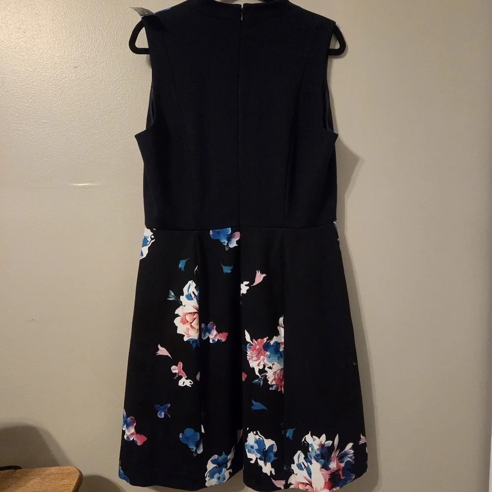 Ellen Tracy Womens Floral Black Sleeveless Fit And Flare Dress With Pockets. 14 - Picture 3 of 8